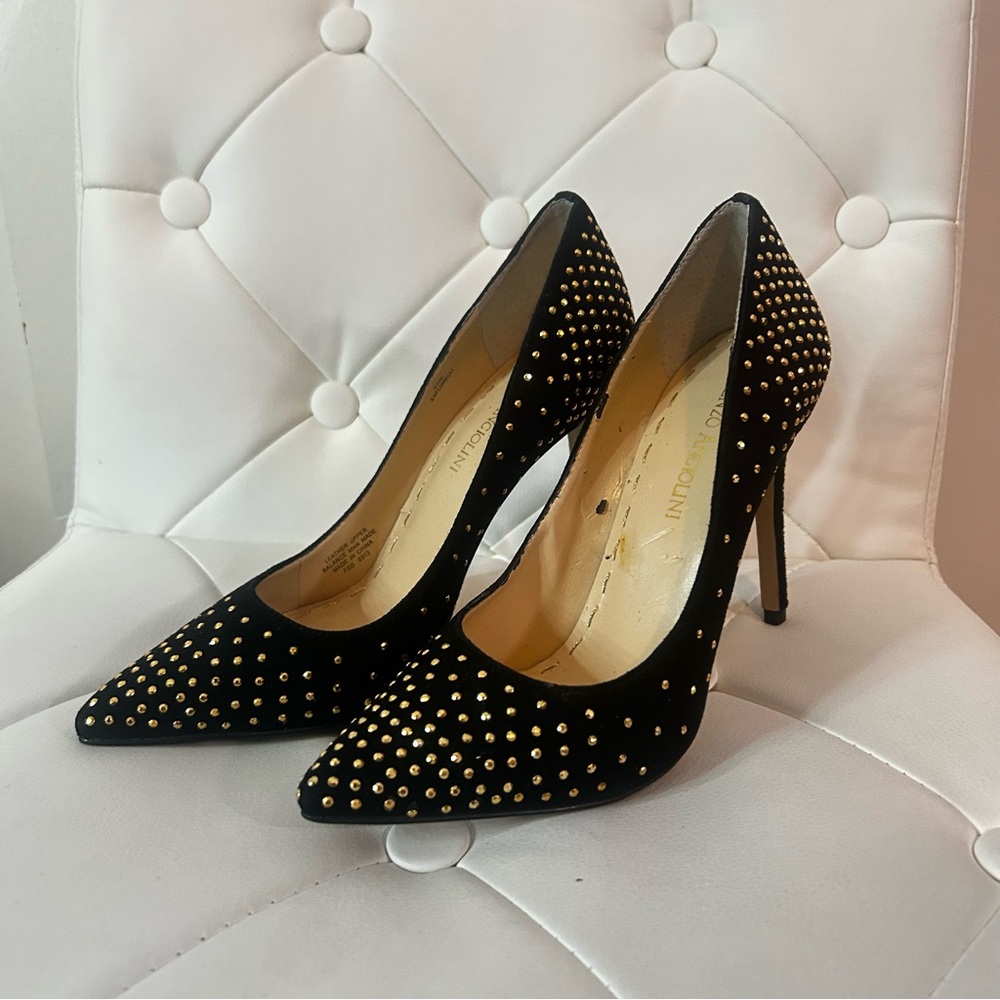 Enzo Angiolini Eaflorelli Black Studded Pointed-Toe Stiletto Heels